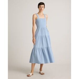 Quince 100% Organic Cotton Gauze Smocked Sleeveless Maxi Dress Ocean Breeze NWT